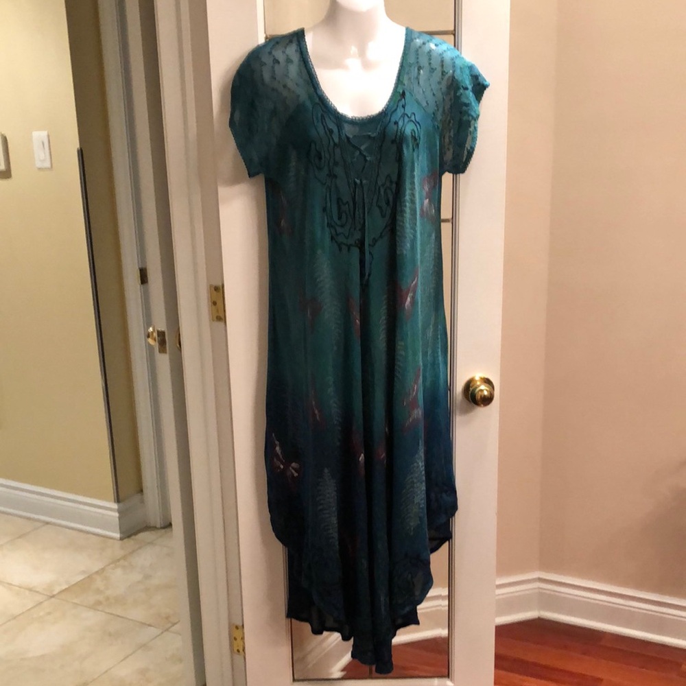 Bohemian Teal Short-Sleeve Maxi Dress